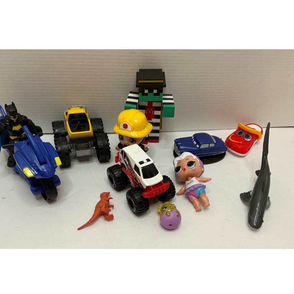 Mattel Disney DC Comics Mixed Toy Lot Batman LOL Surprise Hamburglar Cars Shark